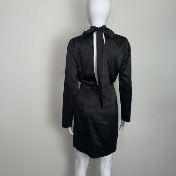 Commense Black Mini Dress Long Sleeve Mock Neck Tie Back Cocktail Bodycon M - Picture 17 of 17